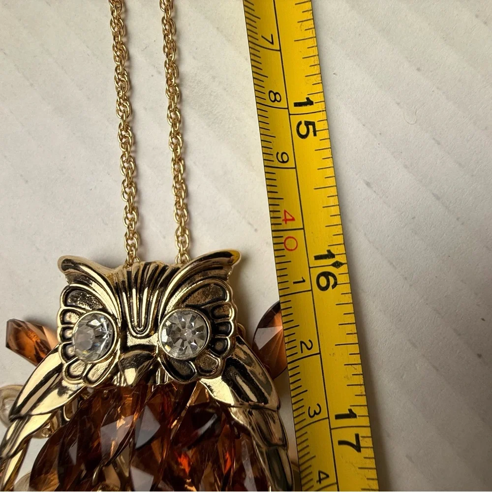 Vintage Napier‎ Necklace Gold Tone Articulated Owl New Amber Stones Large 32”